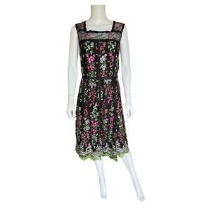 Parker Black Floral Embroidered Dress